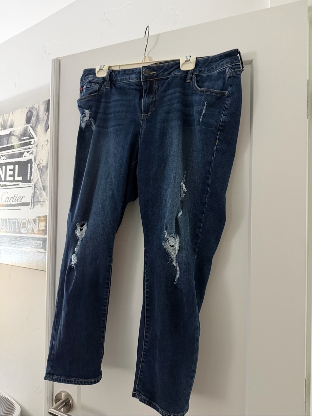 Relaxed Fit Dark Blue Distressed Boyfriend Jeans